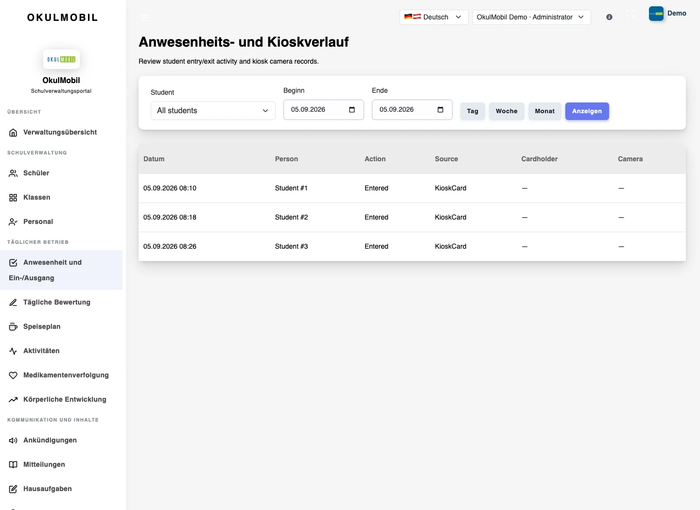 Anwesenheit und Fehlzeiten — Web-Panel