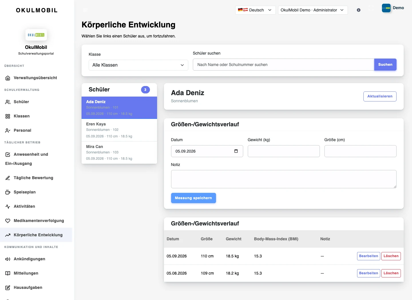 Körperliche Entwicklung — Web-Panel