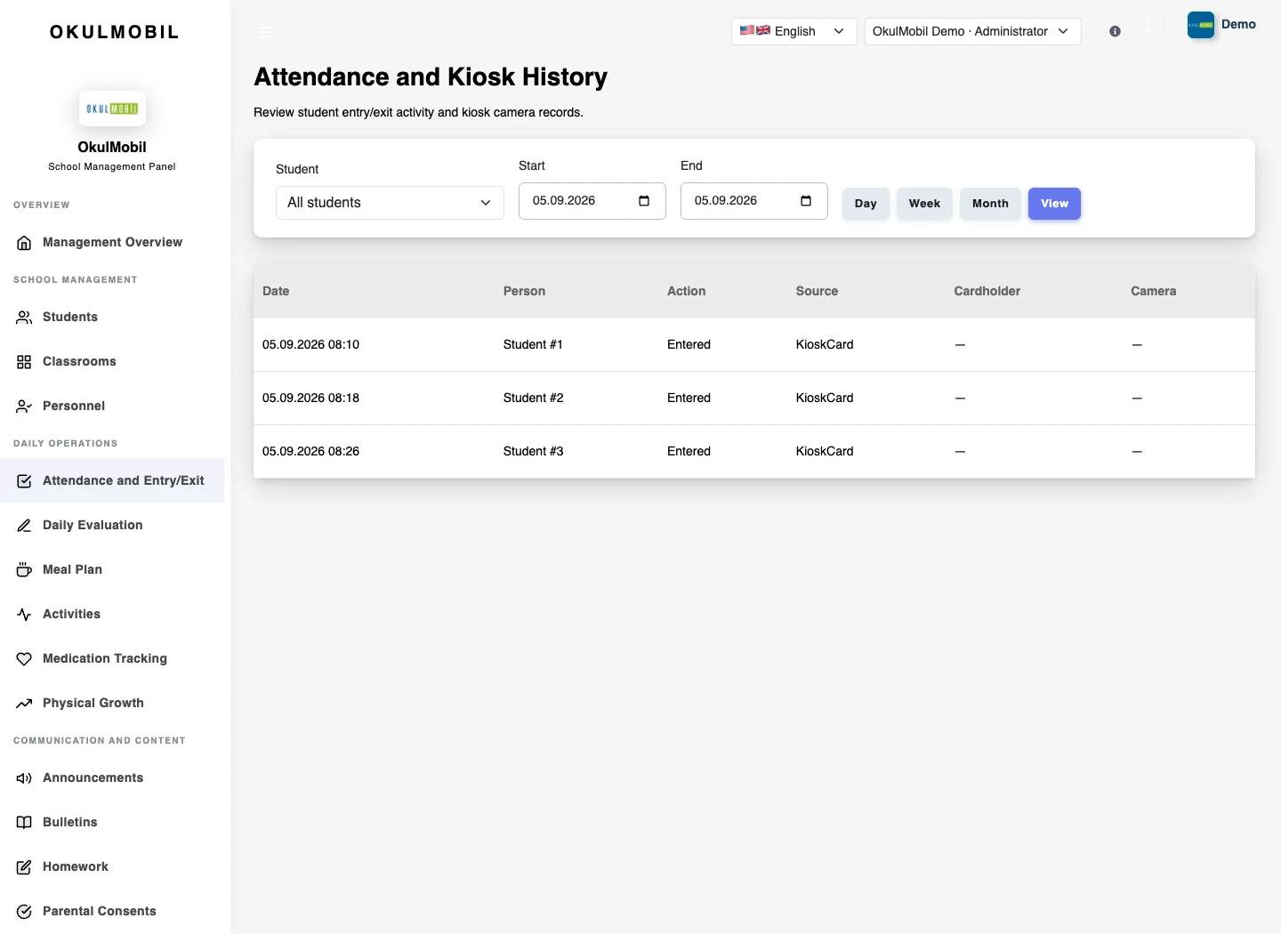 Attendance & absence — Web panel
