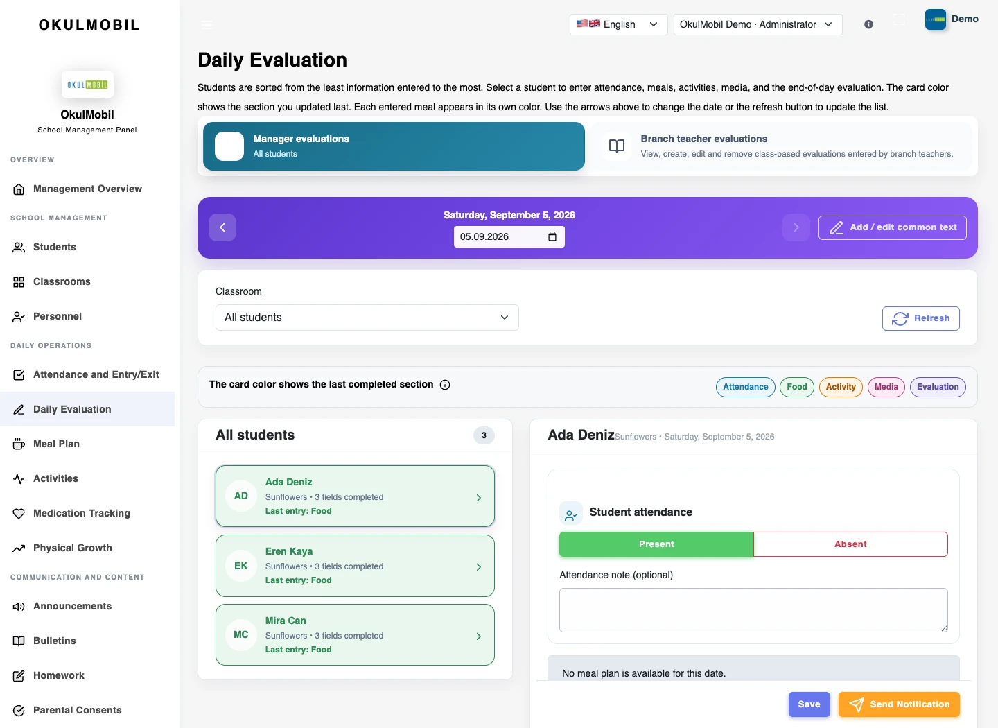 Daily & subject reports — Web panel