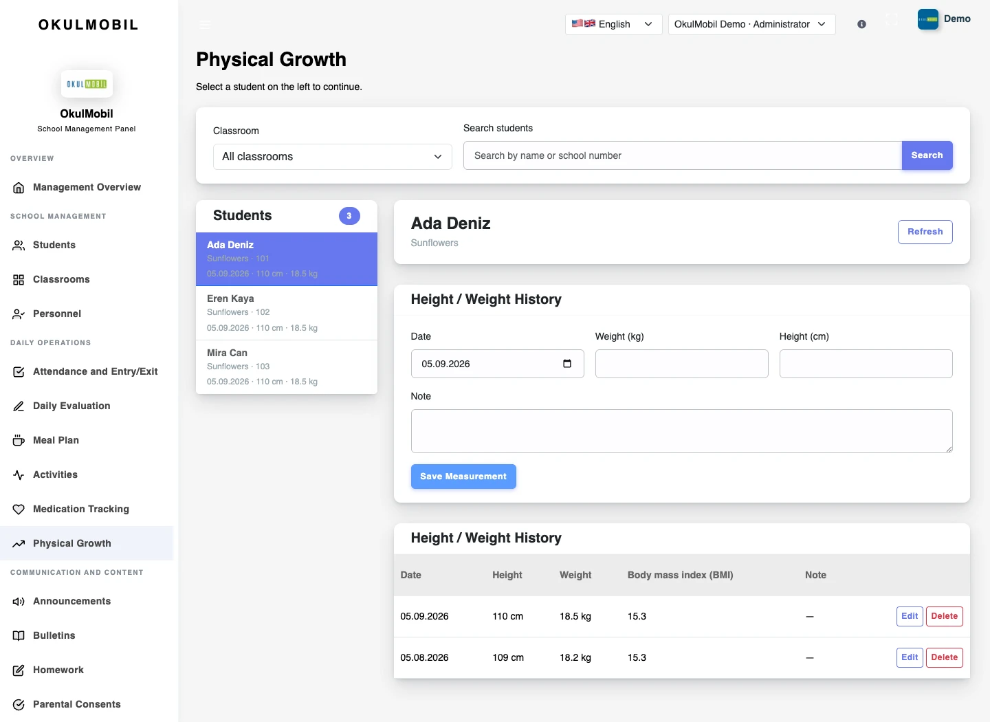 Physical growth — Web panel