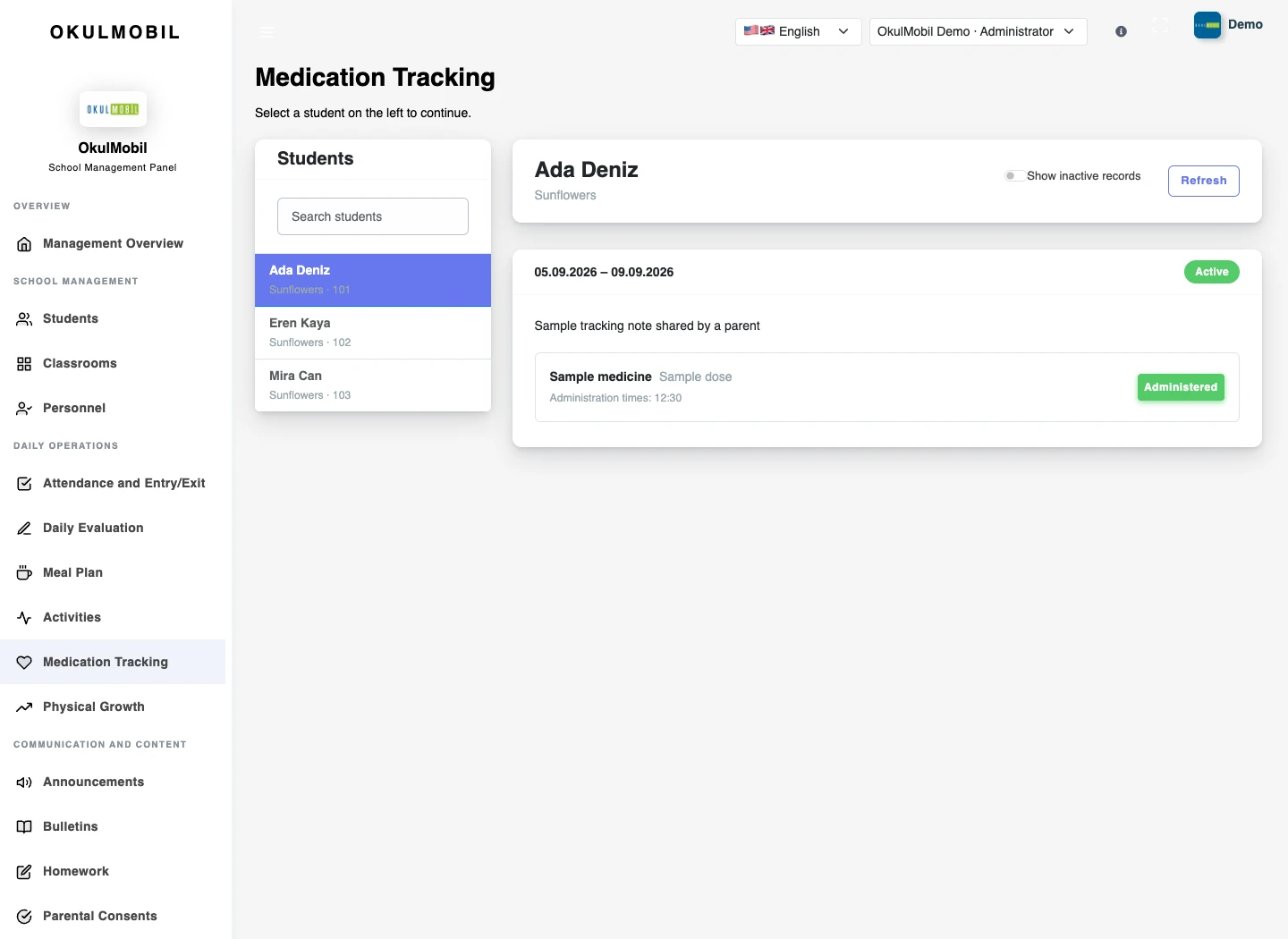 Medication & health tracking — Web panel