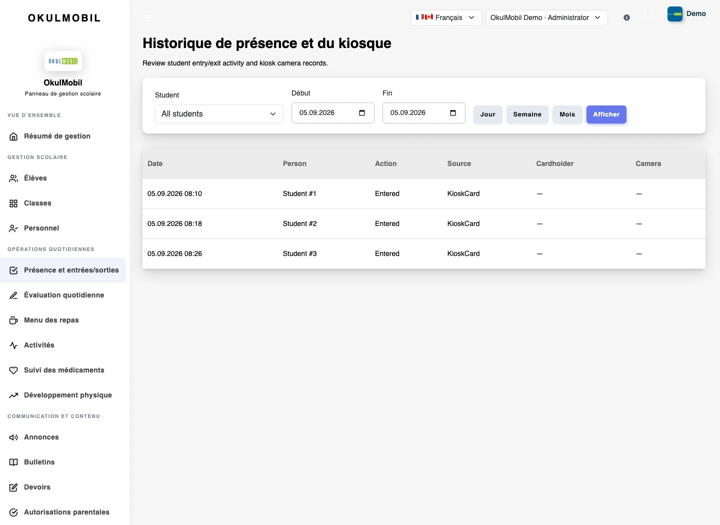 Présences et absences — Portail web