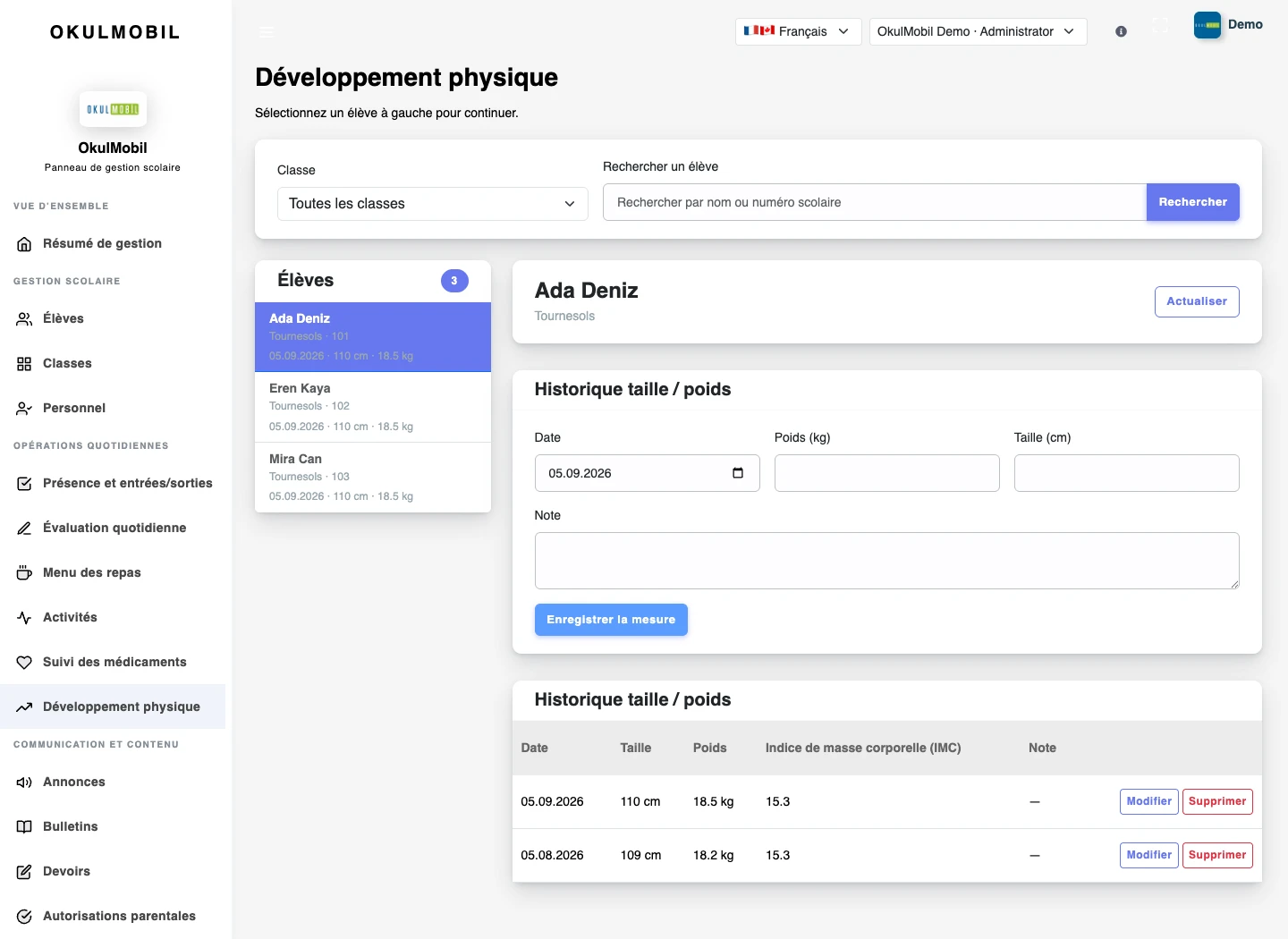 Croissance physique — Portail web