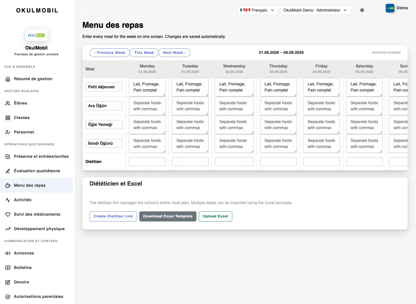 Menus — Portail web