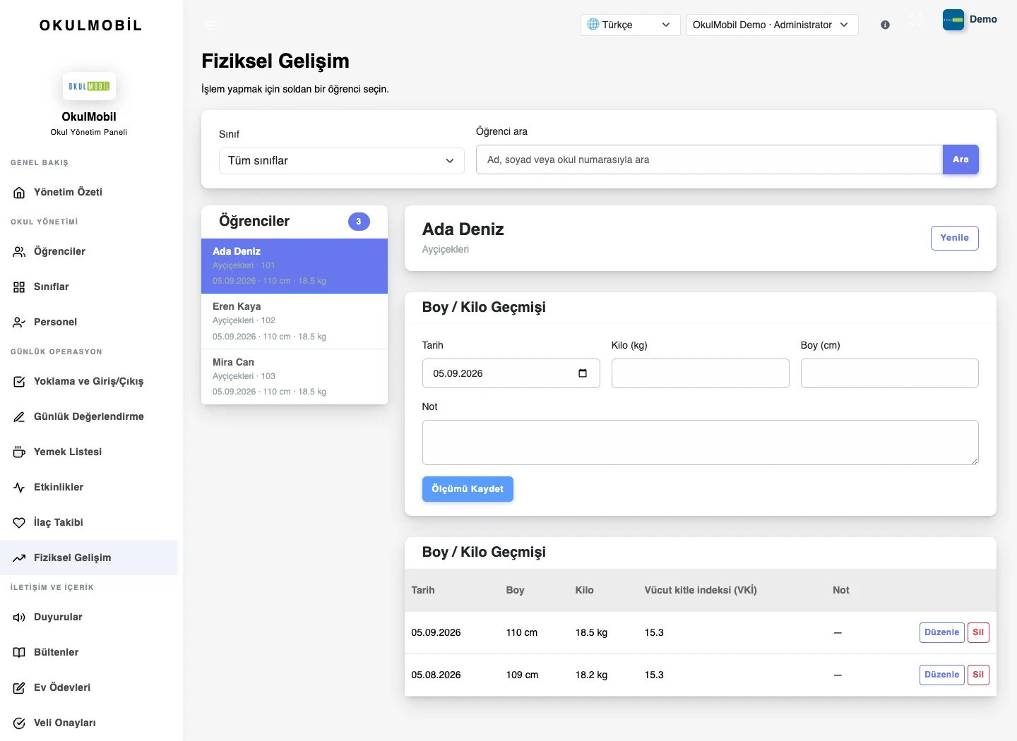 Fiziksel gelişim — Web paneli