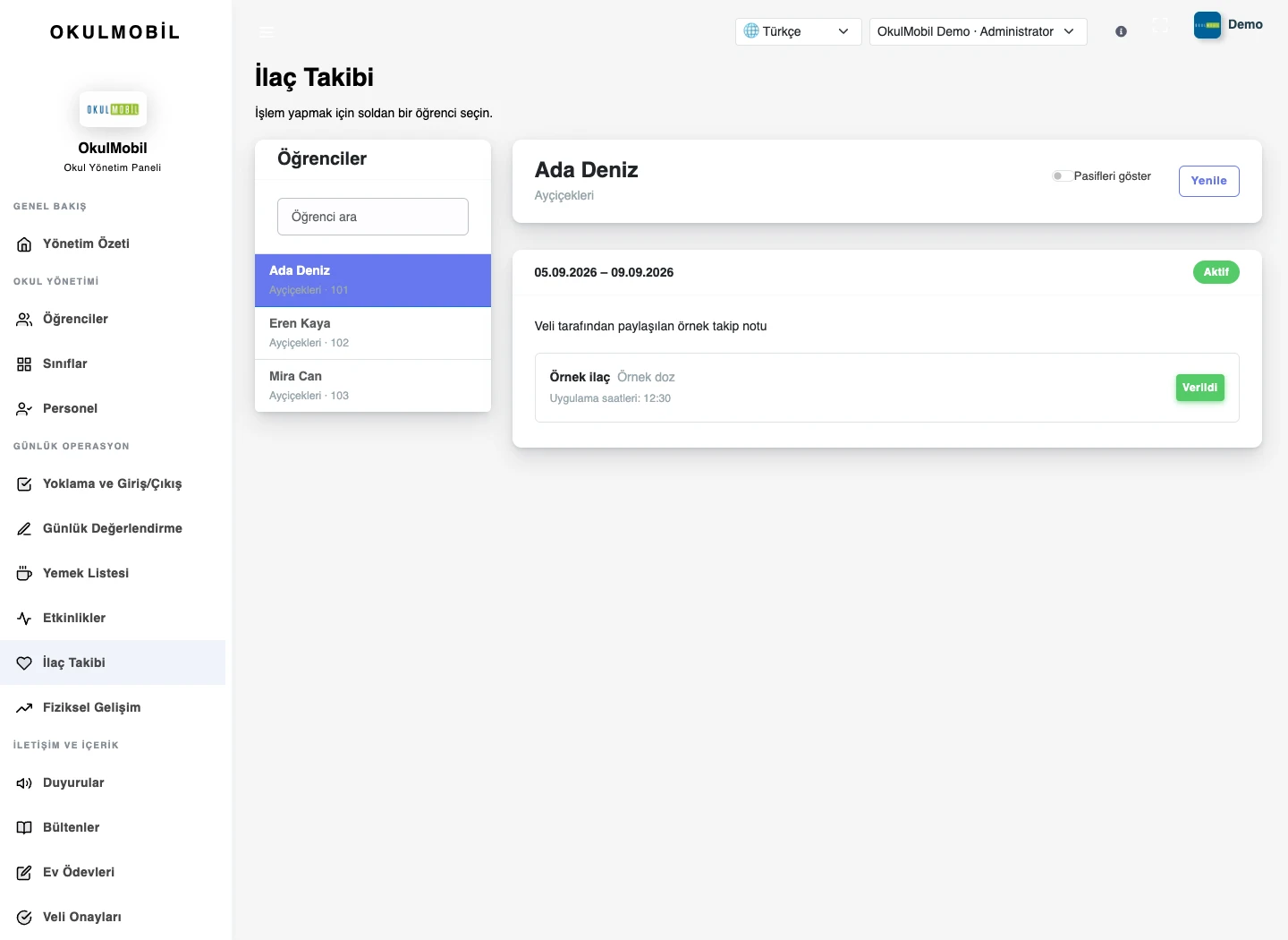 İlaç ve sağlık takibi — Web paneli