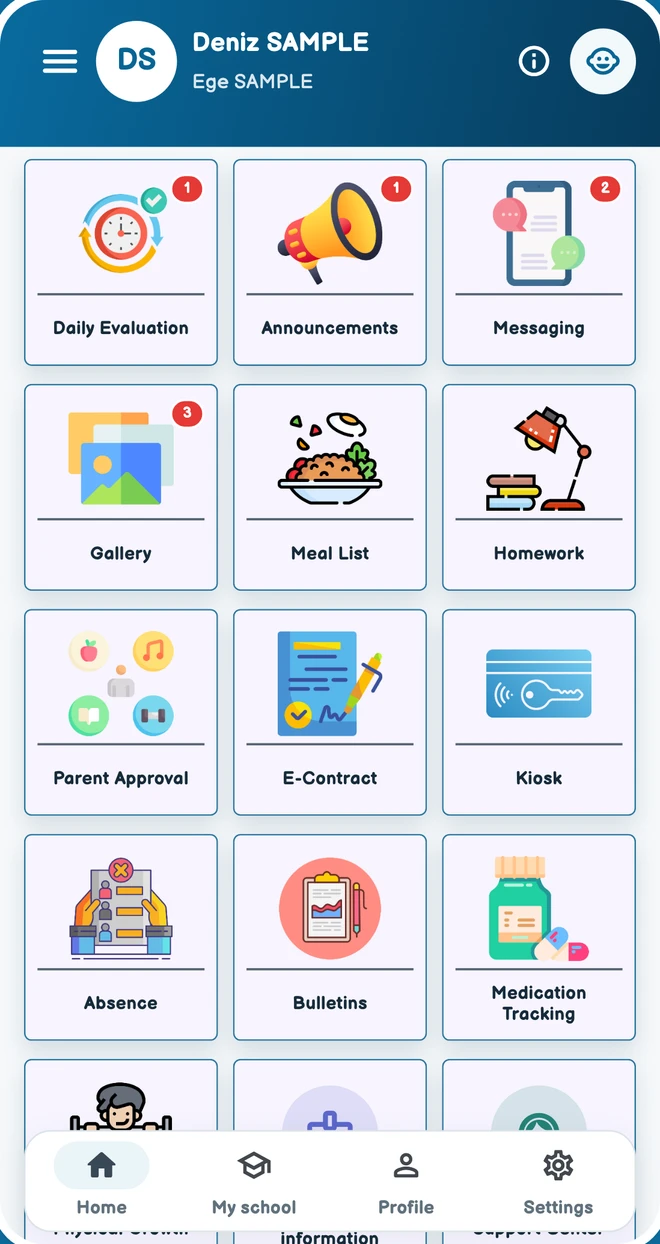 Modules in the OkulMobil mobile app