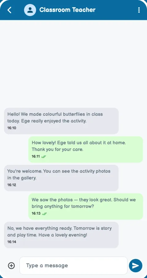 How are messages, photos and announcements shared?