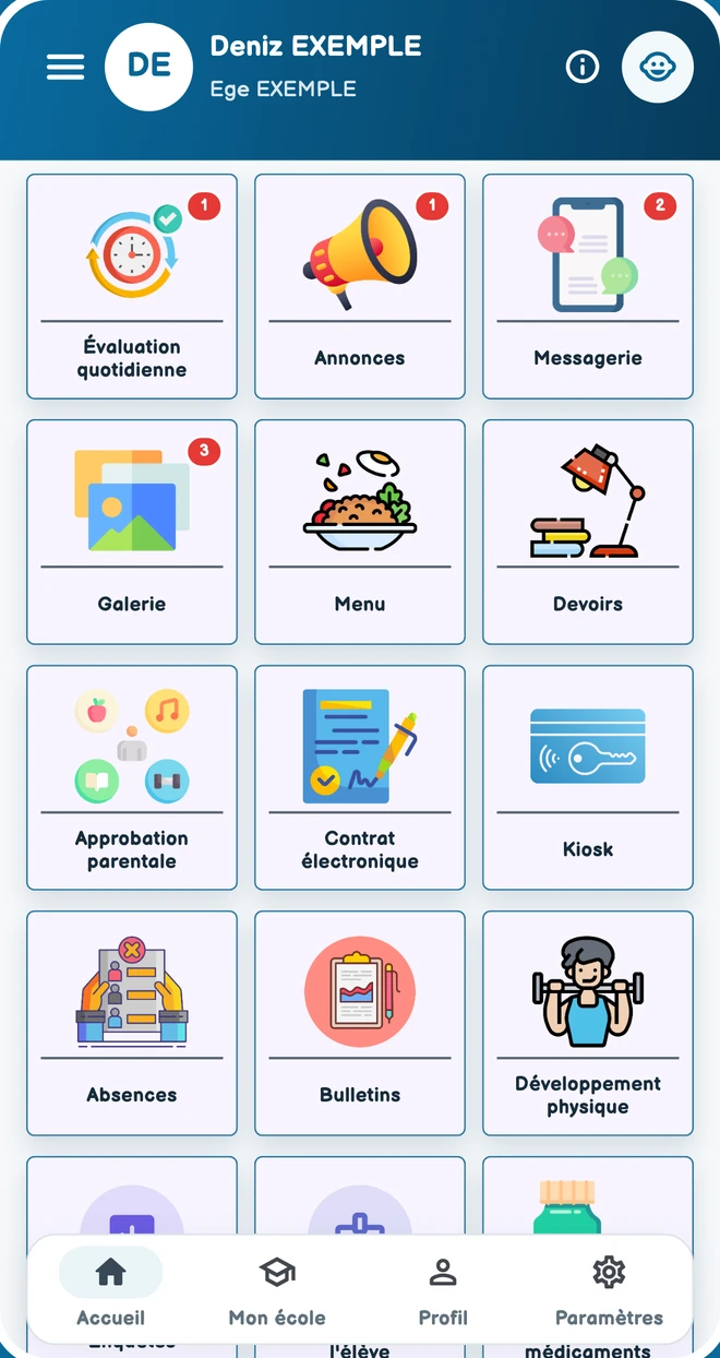 Modules de l’application mobile OkulMobil