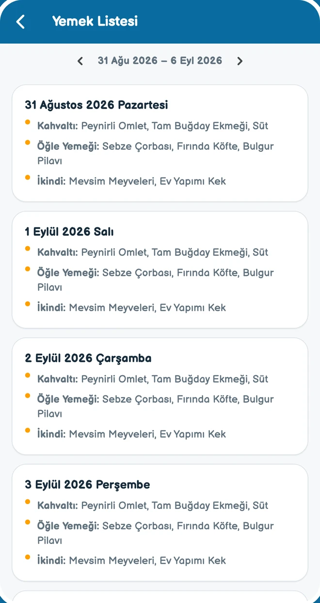Yemek listeleri